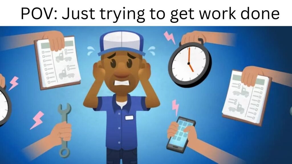 illustration of a person with medium-toned skin and their hands over their ears. The person is wearing a baseball cap. There are several hands outstretched towards the person, all with images of things like a clock, a wrench, a phone, a clipboard. The vibe is that these hands are demanding attention from the person.