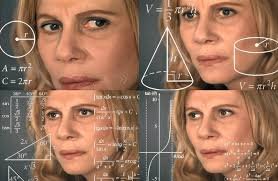 the classic meme of the woman confused with math problems written in white over her 4 different poses